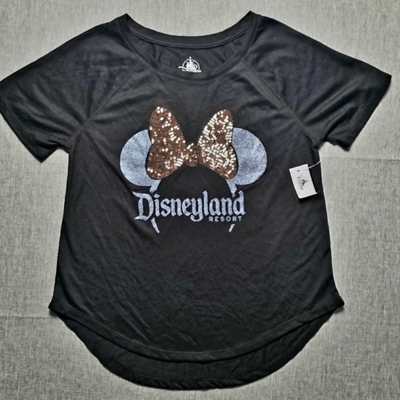 NWT Disney Parks Disneyland Minnie Mouse Sequin Black Sparkle Tee Women's XS - Picture 7 of 7